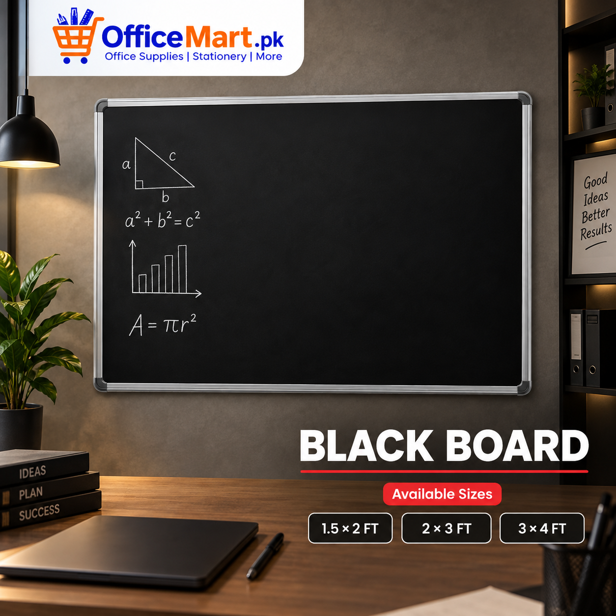 d9d35402-a617-4301-8779-9eb1003f275f Black Board with Silver Steel Frame – Available in 1.5×2 ft, 2×3 ft & 3×4 ft - Image 1