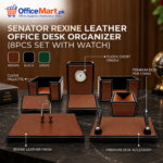 Senator Rexine Leather Office Desk Organizer 8PCS Set with Watch #20 | Premium Executive Desk Accessory Set | Pen Holder, Memo Pad & Office Table Organizer
